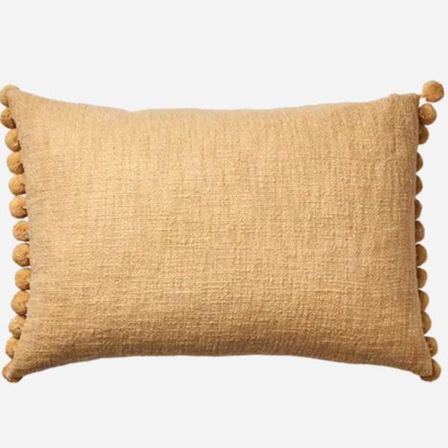 Homewares * | Affari Pom Pom Mustard Cushion