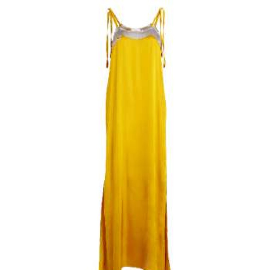 Womens * | Rabens Saloner Yellow And Sand Painted Border Karelia Slip Dress