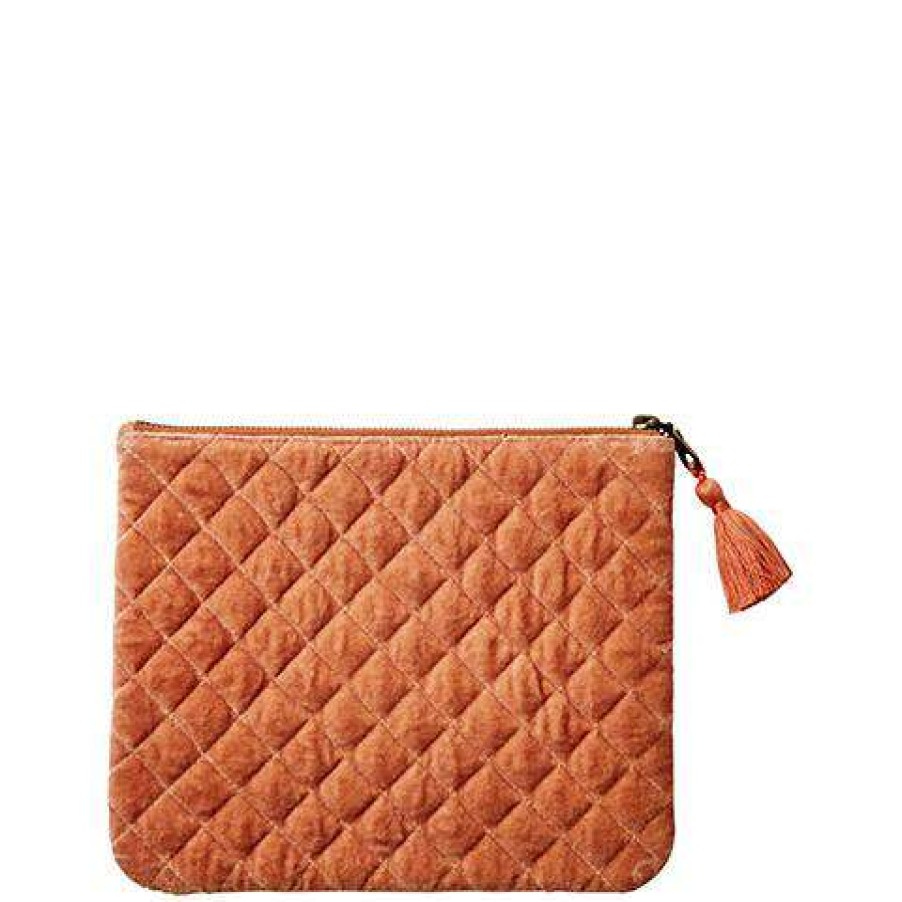 Womens * | Affari Toulouse Velvet Hand Clutch Peach