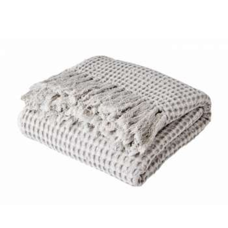 Homewares * | Affari Affari Light Grey Cotton Fringe Blanket L160Xw130 Cm.